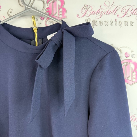 Calvin Klein dress ribbon bow tie up neck detail gold zipper Navy Midi Dress - Picture 4 of 13